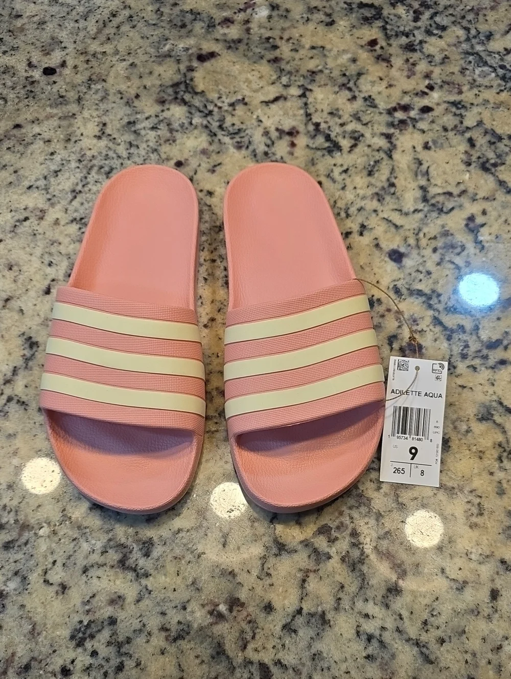 adidas Pink Slide Sandals with Cream Stripes